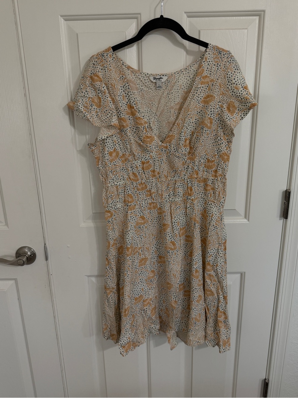 Wrangler Retro Floral Western Prairie Dress Ruffle Sleeve Boho 112375112 Cream L